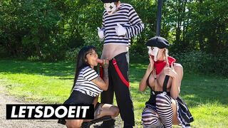 Sexy Street Mimes bemutatja: Gyönyörű édeshármas kolosszális mellekkel és nagyméretű farkakkal a LetsDoeIt csatornán
